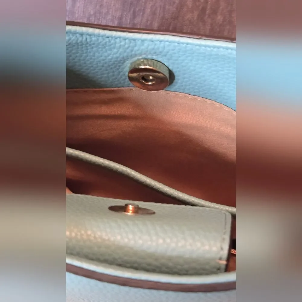 Nanette Lepore Sky Blue Braided Straps Magnetic Snap Man Made Women Shoulder Bag